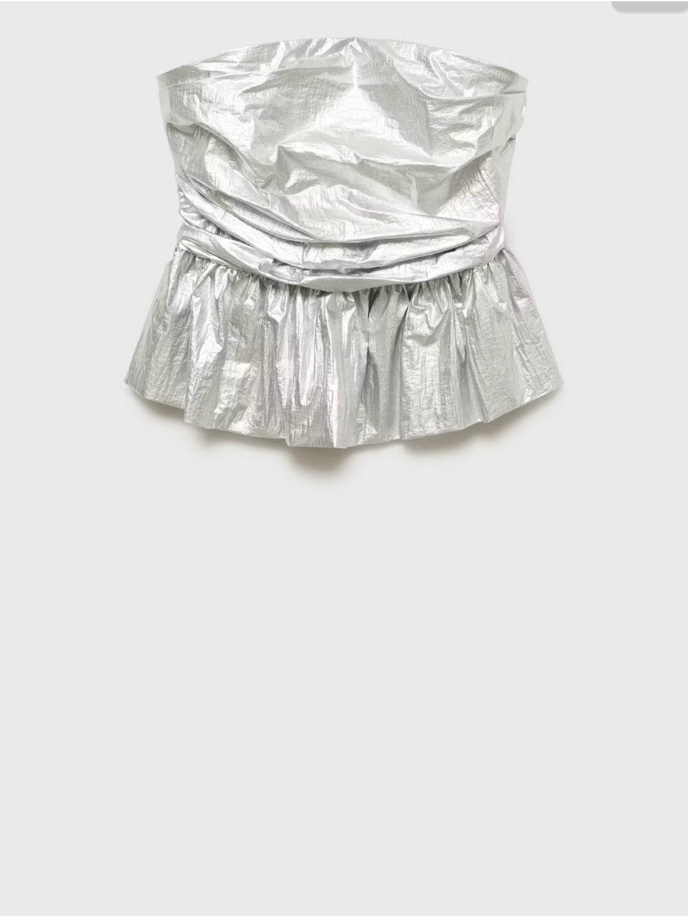 Mango Silver Strapless Metallic Ruched Crop Top - Picture 2 of 6